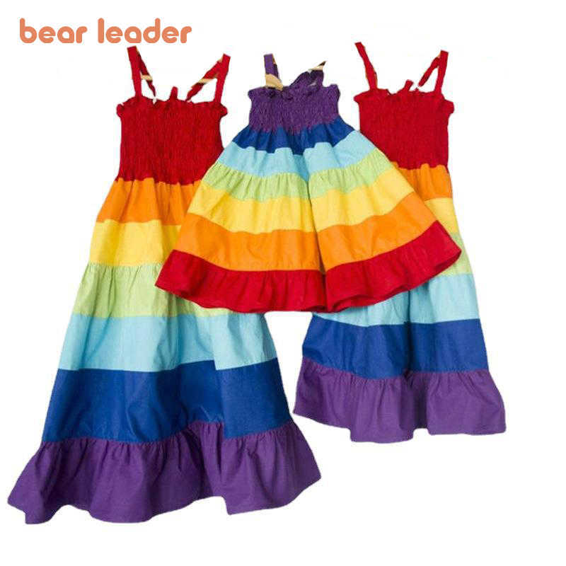 

Bear Leader Family Matching Outfits Summer Rainbow Colorful Striped Casual Dresses Sleeveless Princess Party Clothes 210708, Ah8532multi