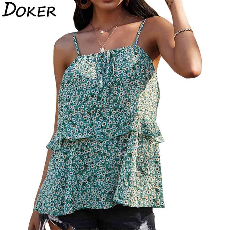 

Floral Printing Sling Halter Sleeveless Tops Women Summer Casual Sexy Streetwear Blouse Female Vacation Ladies Clothing 210603, Green