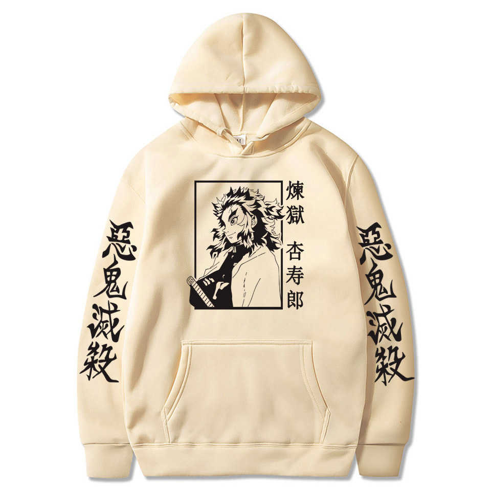 

2021 New Arrival Japan Anime Demon Slayer Kyojuro Rengoku The Flame Hashira Pullover Hoodies Kawaii Harajuku Hip Hop Sweatshirt H0908, Black