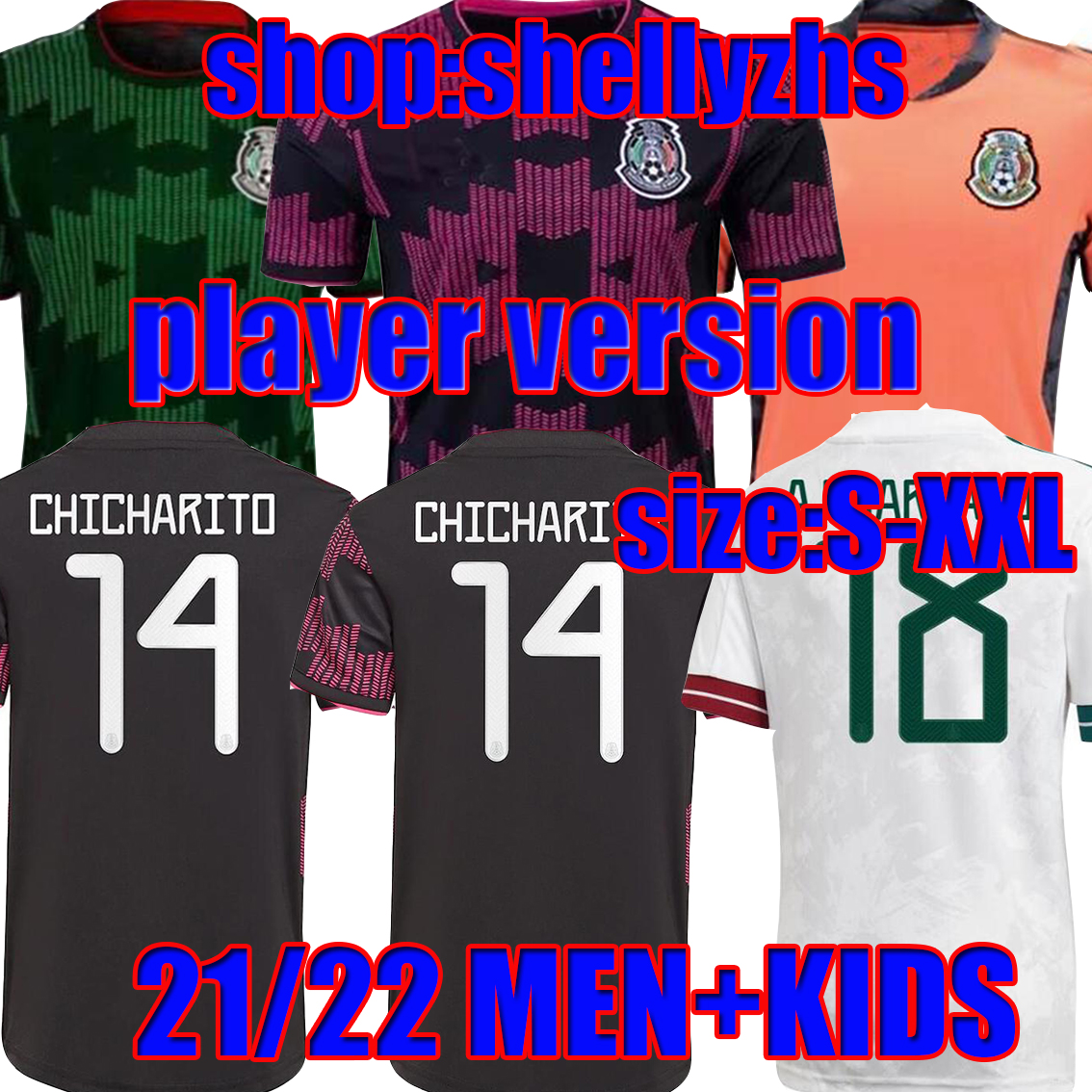 

MEN+KIDS+PLAYER VERSION 2021 Mexico black pink soccer jersey home away green 20 21 CHICHARITO LOZANO DOS SANTOS football shirt adult kit sets uniforms, Image