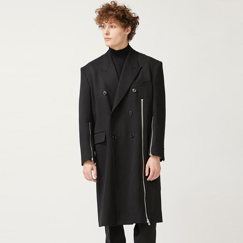 

Men' Trench Coats Coat City Youth Fashion Dark Loose Large Size Zipper Splicing Double Breasted, Black