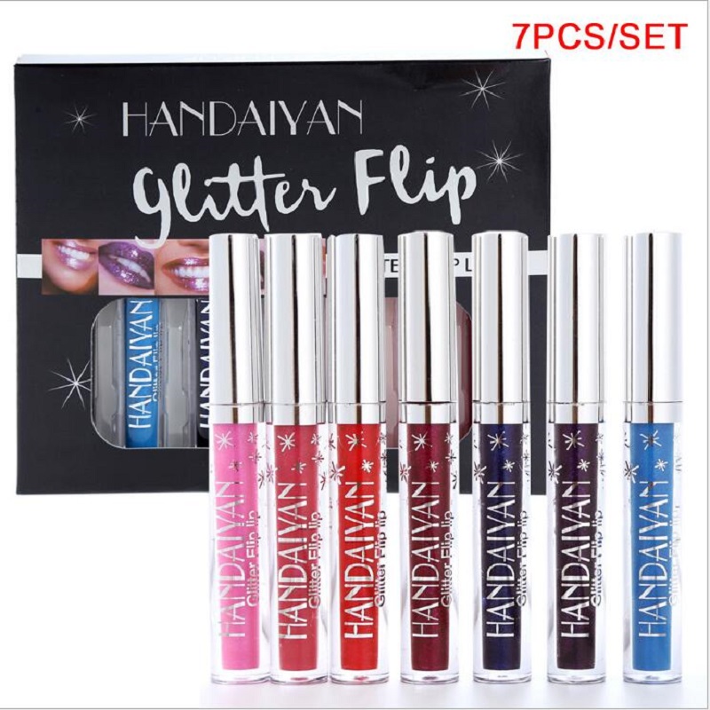 

HANDAIYAN Sip Glitter Flip Matte Pearlescent Lip Gloss Non-stick Cup Diamond 7pcs/set nutritious makeup, Customize
