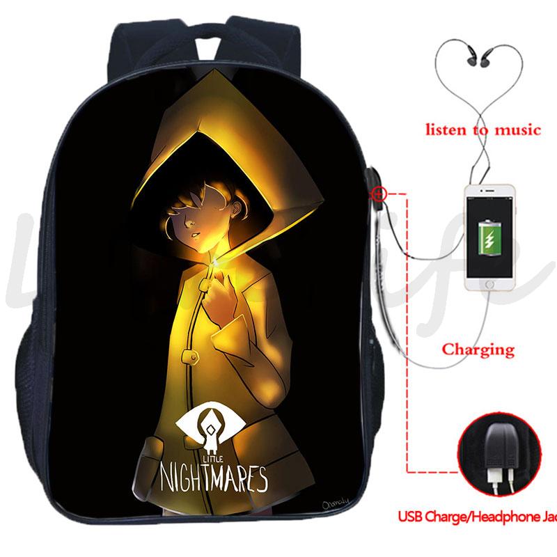 

Inch Little Nightmares 2 Mono USB Charging Backpack Children High Quality School Bag Teens Rucksack Cartoon Knapsack Mochila