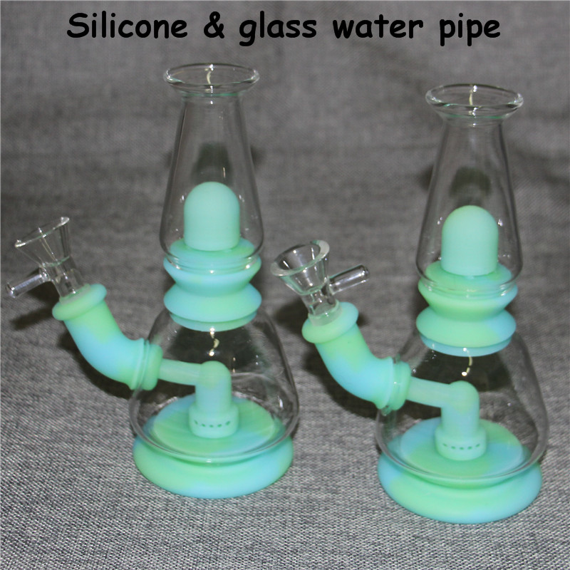 

Glass bong beaker hookah Silicon water bongs recycler percolator Oil rigs bowl 14mm silicone smoking bubler pipe Hookahs