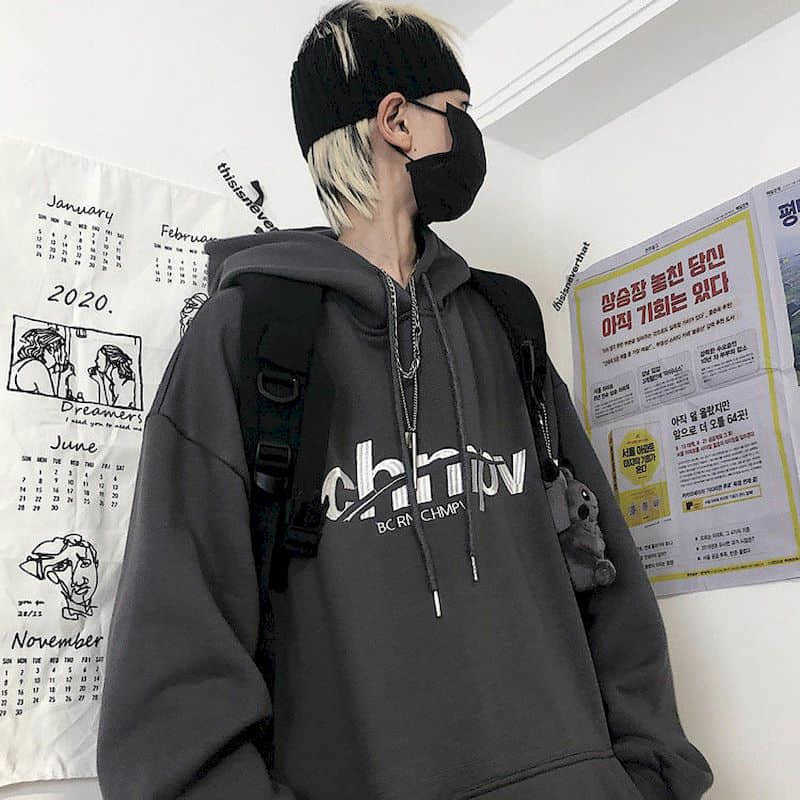 

Sweatshirt male students autumn and winter Korean letters version loose plus velvet thick coat jacket 210526, Dark gray chm vel