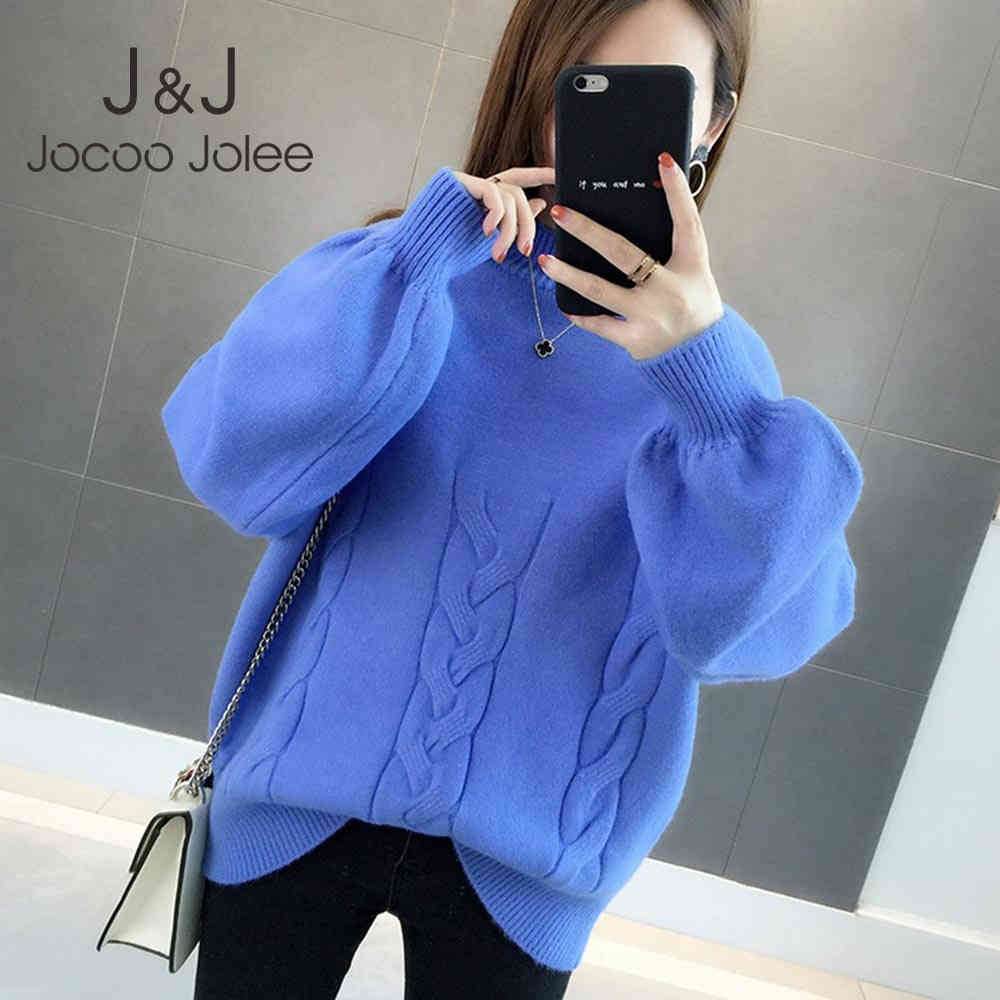 

Jocoo Jolee Women Autumn Winter Casual Lantern Sleeve Loose Sweater Korean Turtleneck Harajuku Warm Thick Sweater Pullover 210518, White