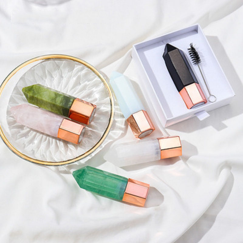 

4 in 1 Natural Crystal Essential Oil arts Bottle Massage Rolling Eye Cream Scraping Beauty Perfume Bottles with gift box