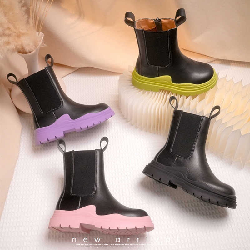 

Children's shoes Quality leather British style Martin boots girls leather shoes Chelsea short boots children's shoes Ankel boots Y0909, Purple