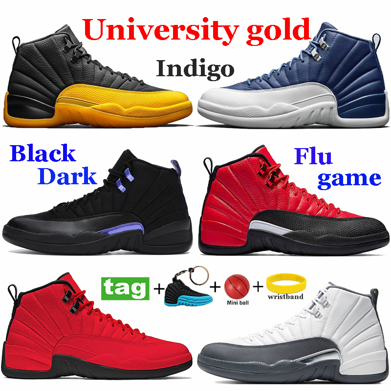 

Mens High Basketball shoes 12 12s Black university gold Dark Concord Indigo White Grey Running Sneakers gym red reverse flu game Sunrise Trainers, No.36- bubble wrap packaging