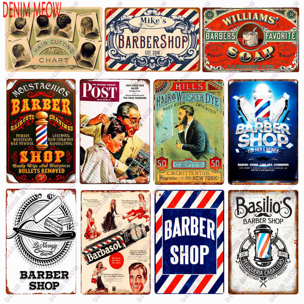 Hair Cutting Retro Plaque Metal Signs BARBER SHOP Vintage Painting Wall Art Posters Cafe Bar Pub Shave & Haircut Home Decor WY28-image-744998400