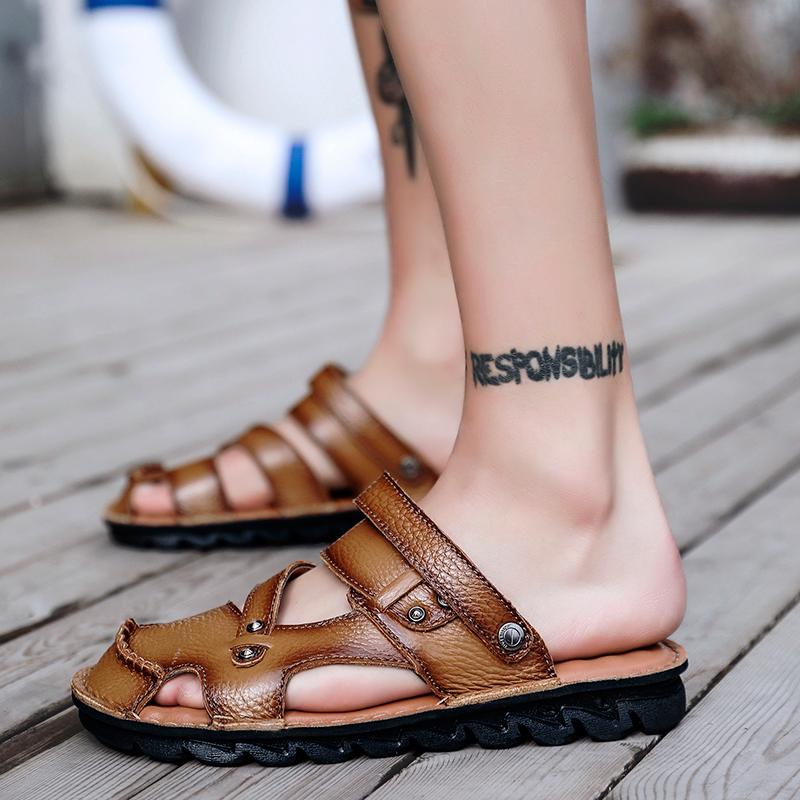 

Sandals Sandalhas S Hombre Sandal Cuero Mens Roman Shoes Praia Slippers For Genuine Breathable Sandales Outdoor De Plage Slip Big, Black