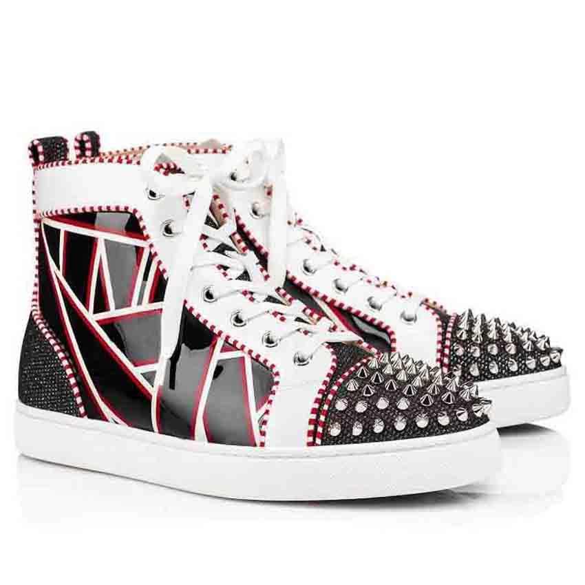 

Paris Red Bottom Women shoes High Top Sneaker Luxurys Men Sports Sneakers Spikes Orlato Flat patent leather round toe flats lace-up trainers