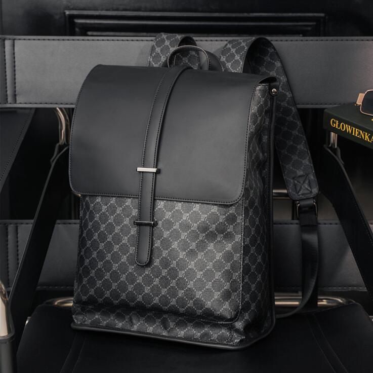 

Factory wholesale men leathers shoulder bags college style retro frosted leather backpack simple and versatile color matching school bag flip printed handbag, Black pu 1