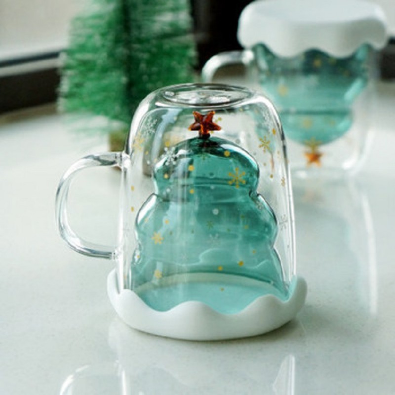 

Party Favor 300ML Double Layered Anti Scald Glass Christmas Tree Starry Sky Coffee Mug Thermal Insulation Breakfast Milk Cup Children's Gift