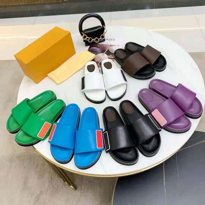 

Women Slippers Slides Leather Luxury Women's Summer Shoes Sandals size 35-42 with box, #1