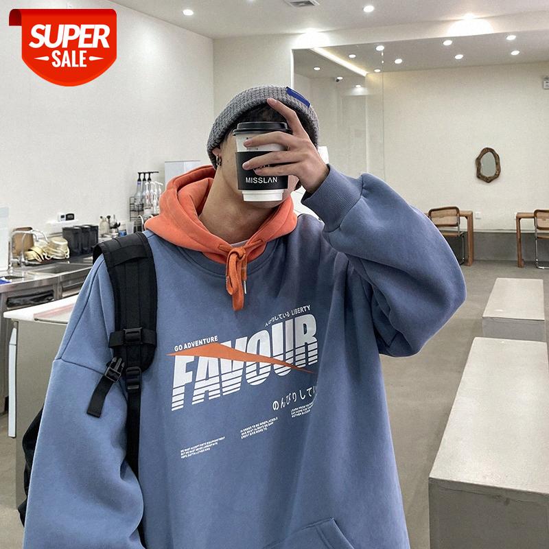 

INTFEDAY Hong Kong style street loose sweater men and women bf neutral contrast printing hoodie agent #7O7y, Black