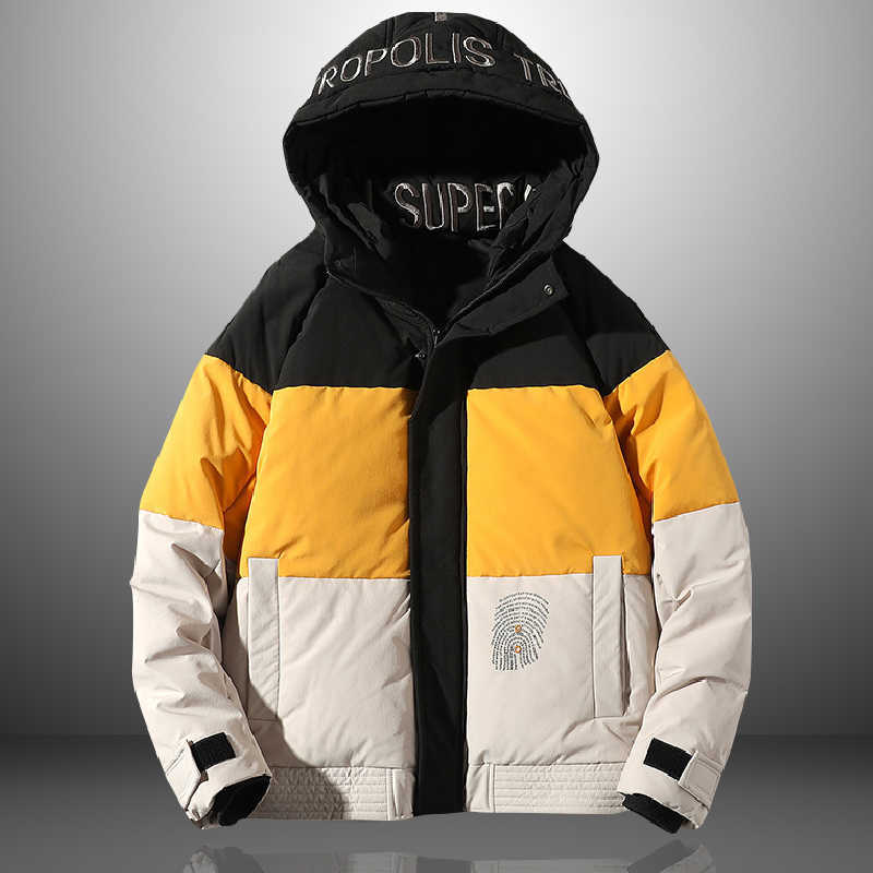 

Men Down Jacket Thick Warm Winter Jacket Hooded High Quality Japanese Style White Duck Down Parka Men Casual Patchwork Overcoat 210603, Cjw257yellow