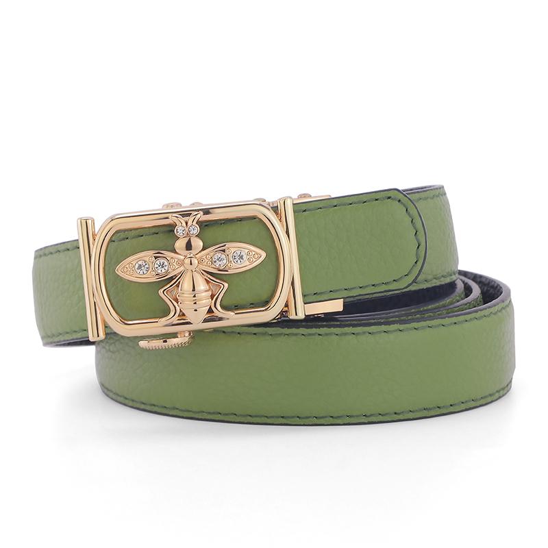 

Belts High Quality White Leather Luxury Waist Strap Bee Automatic Buckle 2.4cm Fancy Jeans Women Casual, Black