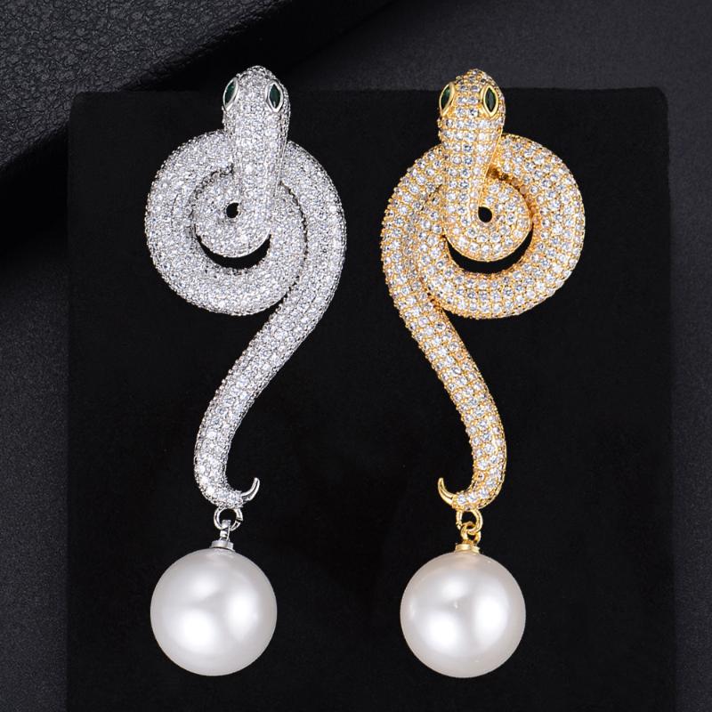 

Dangle & Chandelier KellyBola Personality Spiral Snake Shape Pearl Pendant Cubic Zirconia Drop Earrings For Women Girls