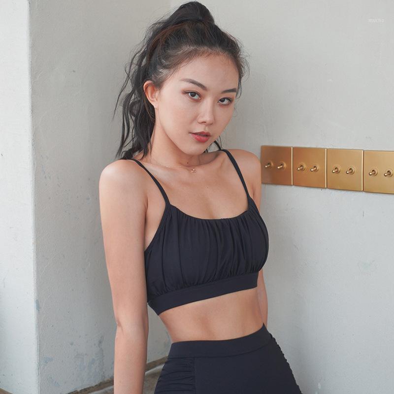 

Spring And Summer Sports Underwear Women' Pleated Fitness Vest Shockproof Gathered Yoga Sporting Bra Outfit, Black