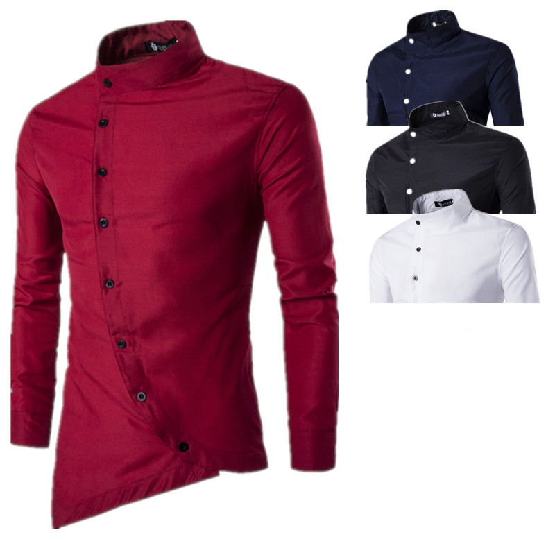 

Men's Shirt Solid Colored Basic Long Sleeve Daily Slim Tops Chinoiserie Standing Collar White Black Red / Fall / Spring