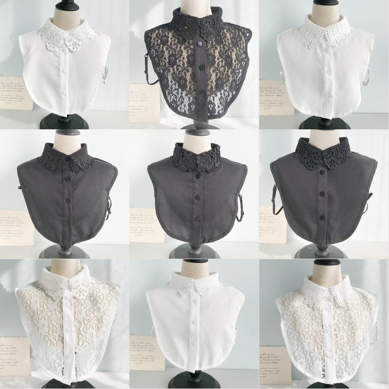 

Bow Ties Simple 19 Styles Fake Collar For Shirt Detachable Collars Pure Color Lace Lapel Blouse Top Men Women White Black Girls Clothing