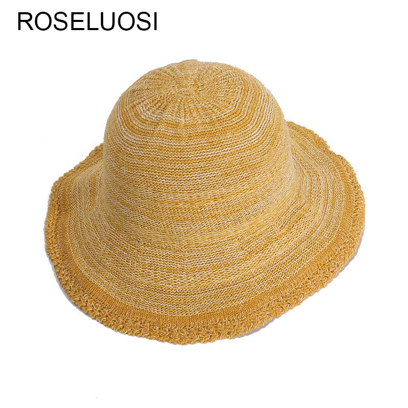 

Women Summer Foldable Hats Knitted Sunscreen Hat Ladies Beach Chapeu Feminino Sombreros Mujer Verano Wide Brim, Yellow