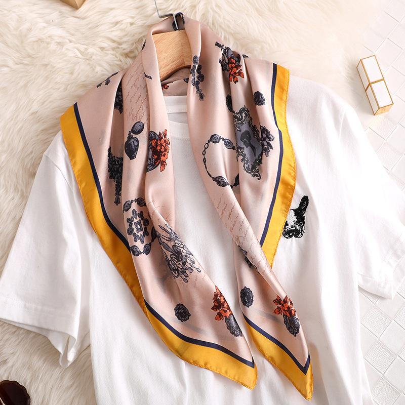 

Scarves Silk Square Scarf Lady Hair Kerchief Print Fashion Shawl Neck Foulard Female Head Wraps Bandana Women Hijab Bag 2021