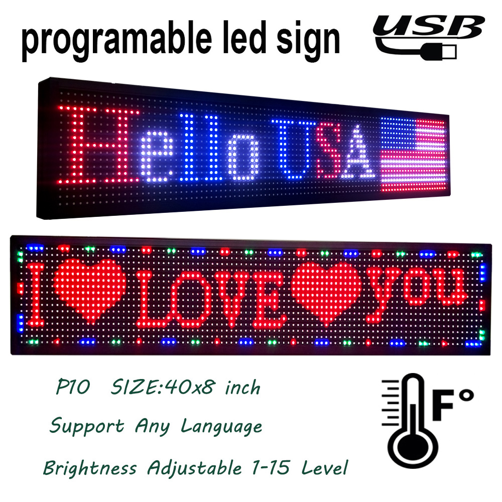 PH10Full Color LED Sign Outdoor SMDWith temperature display Scrolling Message use USB Programmable Signs 40" x 8" for Business Ad Board-image-692652396