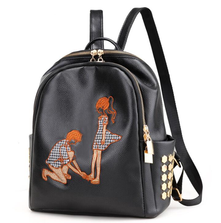 

New women's fashion embroidered shoulder bags women's leisure travel bags, Black