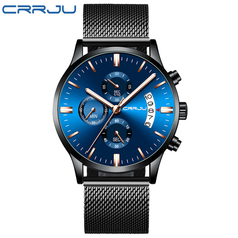 

relogio masculino CRRJU Mens Blue Watches Top Brand Stylish Fashion WristWatch for Men Full Steel Mesh Belt Casual Quartz Clock 210517, Rose blue rose