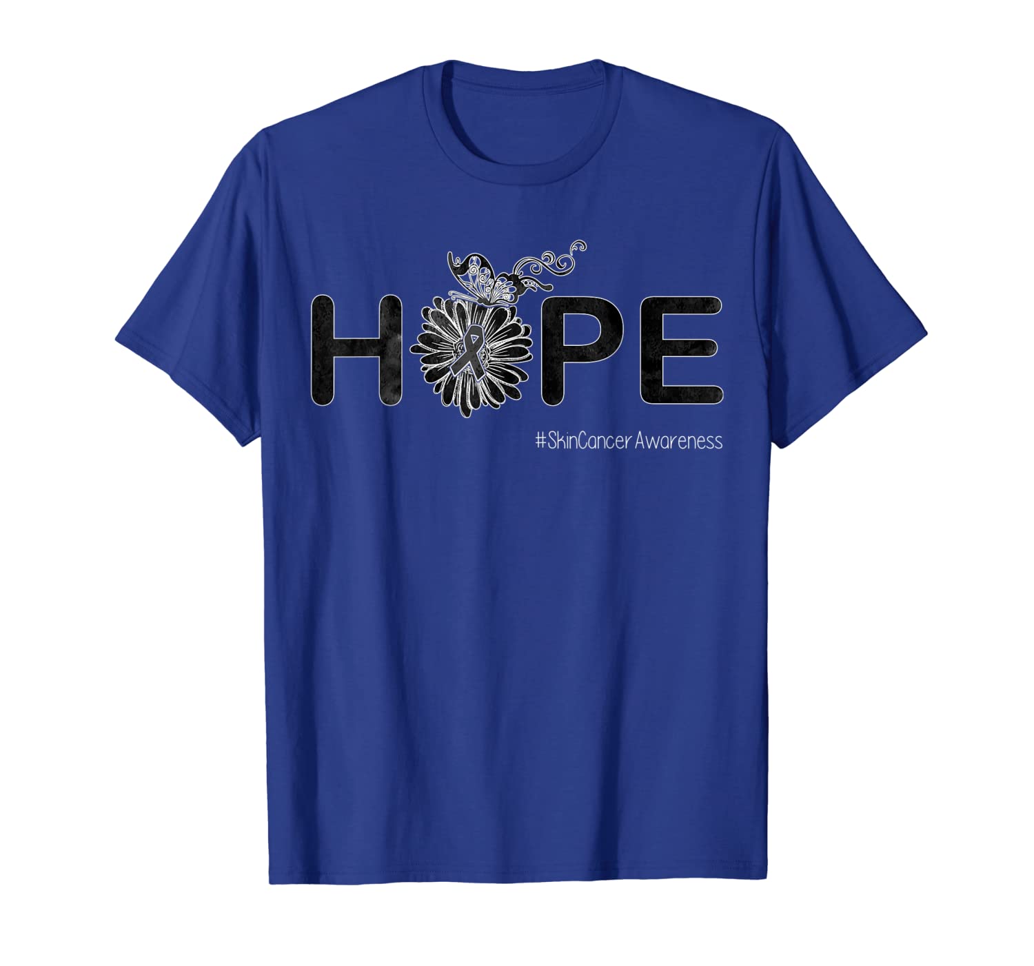 

hope butterfly ribbon skin cancer awareness tshirt gifts, White;black
