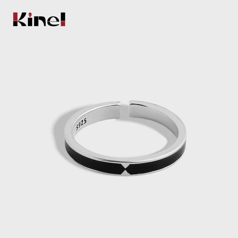 

Cluster Rings Kinel Real Silver 925 Jewelry Vintage Black Enamel Round Adjustable Ring Minimalist For Women Party Gift1