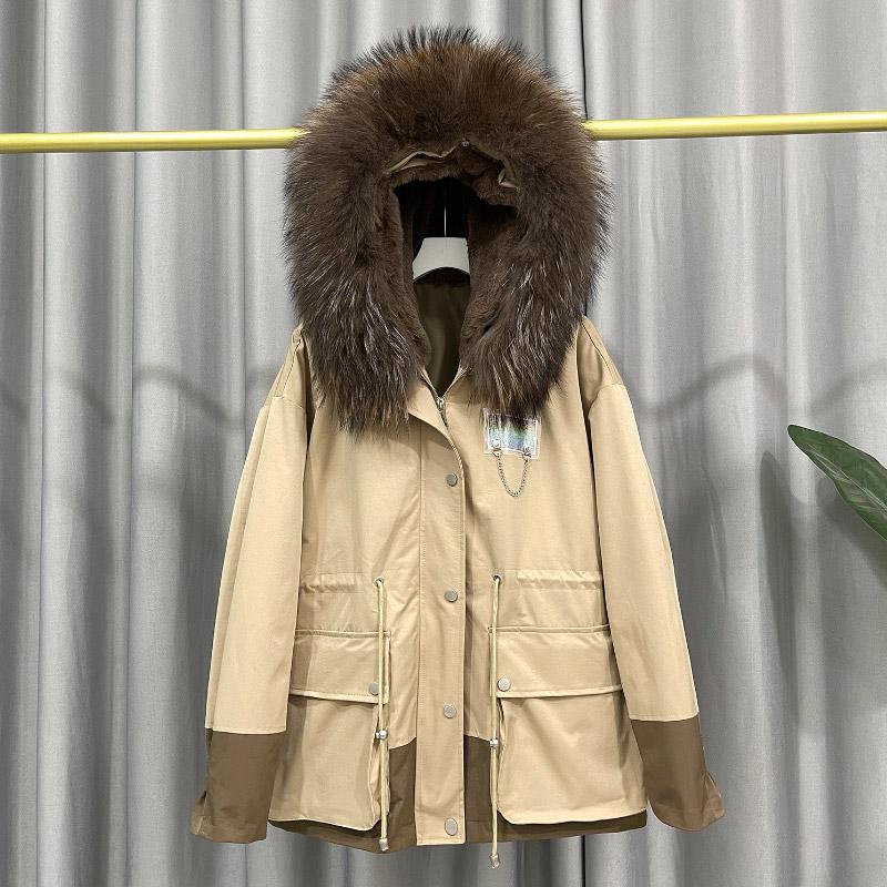 

Women's Fur & Faux MENINA BONITA 2021 Parka Natural Liner Winter Jacket Women Removable Real Raccoon Collar Hooded Coat Streetwear, Black