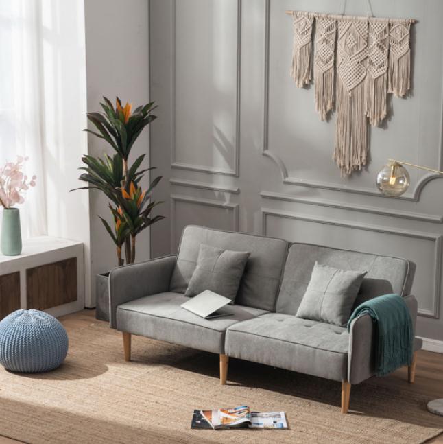 Living Room Furniture 200*86*81cm Backrest Recline Three-speed Adjustment Backrest Diamond Stitching Fabric Dual-purpose Sofa Bed Light Gray-image-743646272