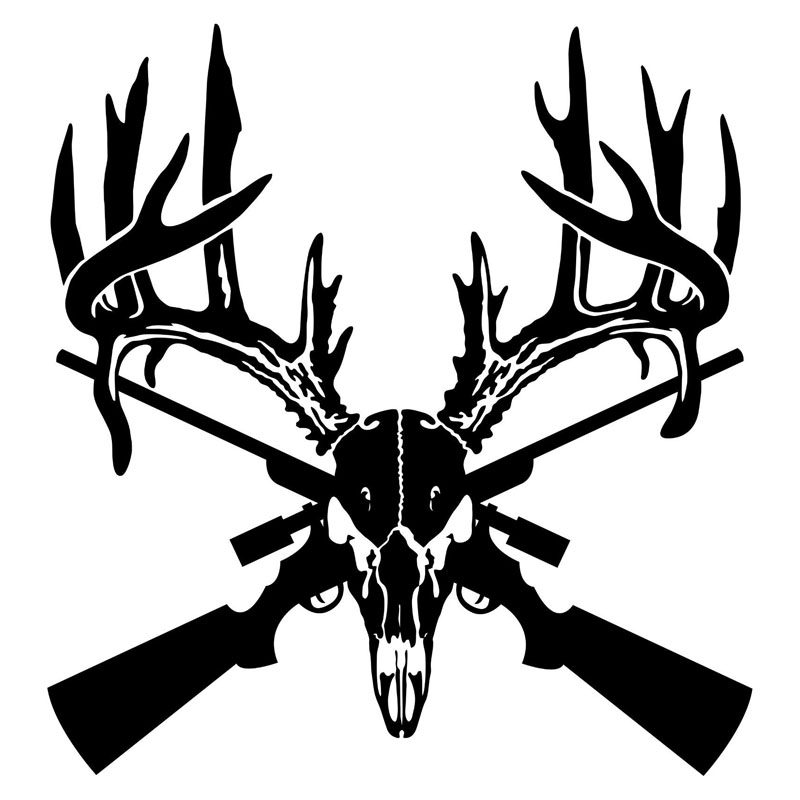 

14.3*15.2CM Deer Skull Gun Rifle Hunting Car Styling Fashion Decorative Car Stickers Black/Silver S1-2557