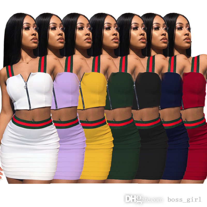 

Sexy Women Two Piece Dress Nightclub Designer Dresses Splicing Suspender Skirt Suit Wholesale, Mix or leave a message