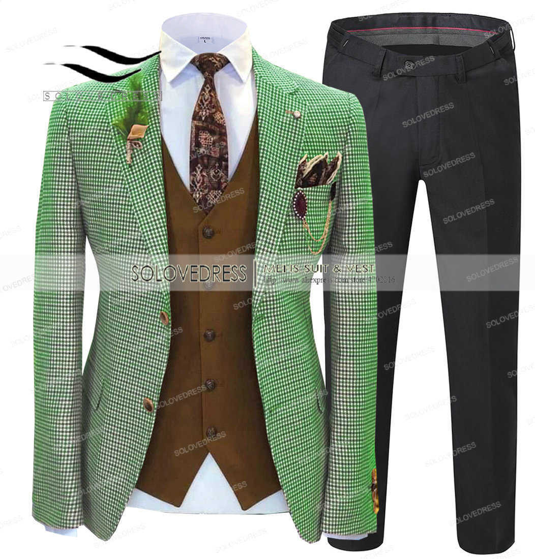 

Men's Suit Green Formal 2 Pieces Slim Fit Shawl Lapel Plaid Soft Wool Tweed Prom Grey Tuxedos Wedding Groomsmen (Blazer+Pants) X0909, Orange