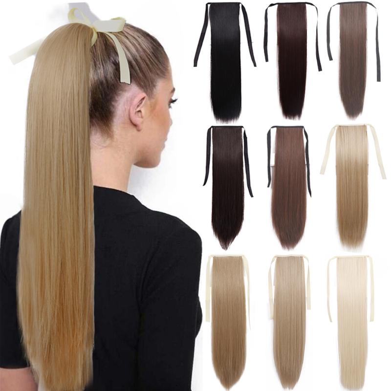 

Synthetic Wigs MERISI Long Straight Ponytail Natural Drawstring Ribbon Fake Hair Blonde Pony Tail Clip In Women Hairpieces, 24-613
