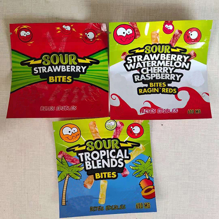 

sour bites mylar zipper bag edibles packaging 10*10cm 600mg 3 designs three edge-sealing