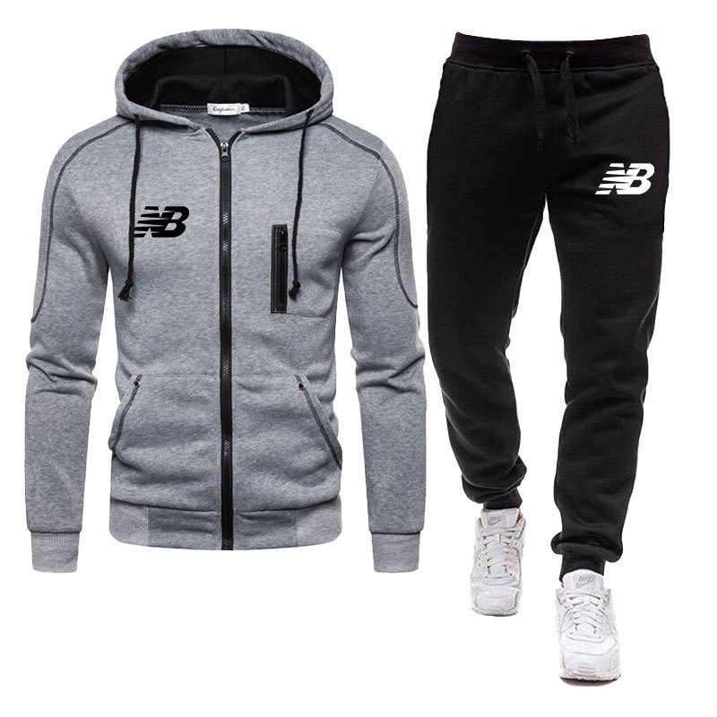 

Autumn new Hooded Sweater men's sports suit tide brand fashion leisure 2-piece set, Gray