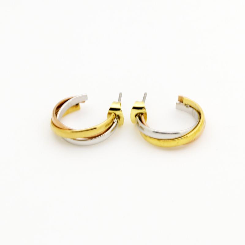 

Stud Top Quality Classical 3 Rounds Rose Yellow White Gold Colour Earrings Fashion Jewelry Lover Wholesale, Golden;silver