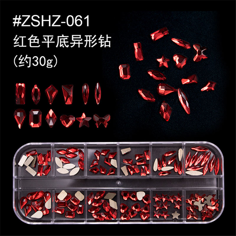 

12grid Nail Art Rhinestones Set Flatback flat bottomed diamond AB shape For nails Decorations red color manicure tools accessories NAR021 box package
