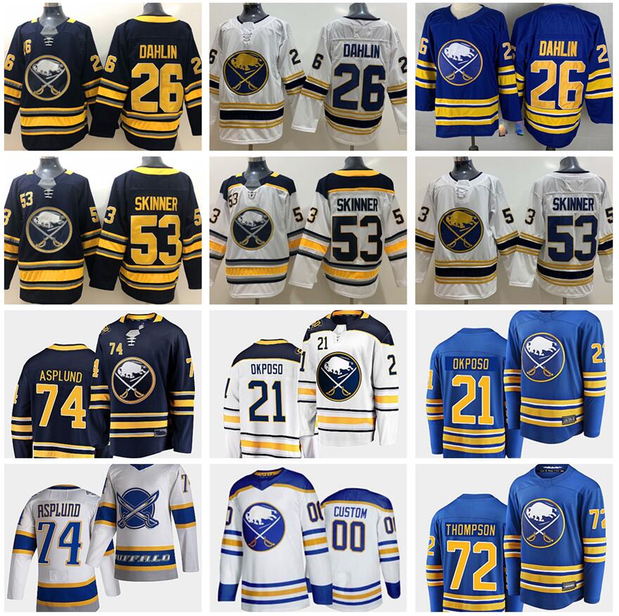 

Men Kids Women Buffalo Sabres Hockey Jersey 26 Rasmus Dahlin 53 Jeff Skinner 74 Rasmus Asplund 72 Tage Thompson 21 Kyle Okposo 33 Colin Miller Blue White Reverse Retro, Photo 1