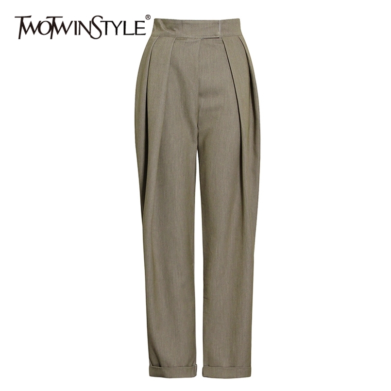 

Black Casual Pants For Women High Waist Ruched Solid Minimalist Trousers Female Fall Fashion Clothing 210521