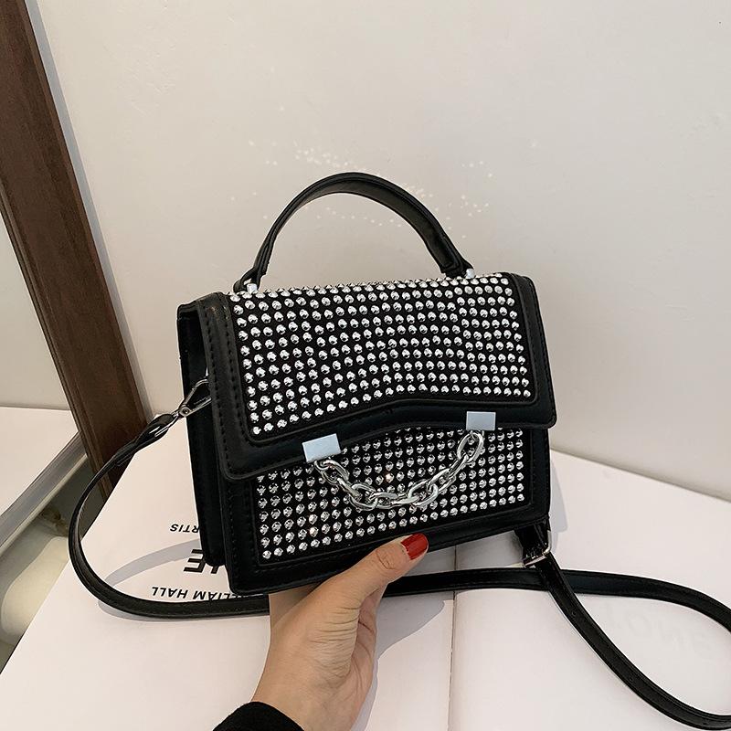 

Evening Bags Rivet Women Bag Pu Leather Crossbody For 2021 Square Hand Messenger Chain Lock Shoulder Sac A Main Femme