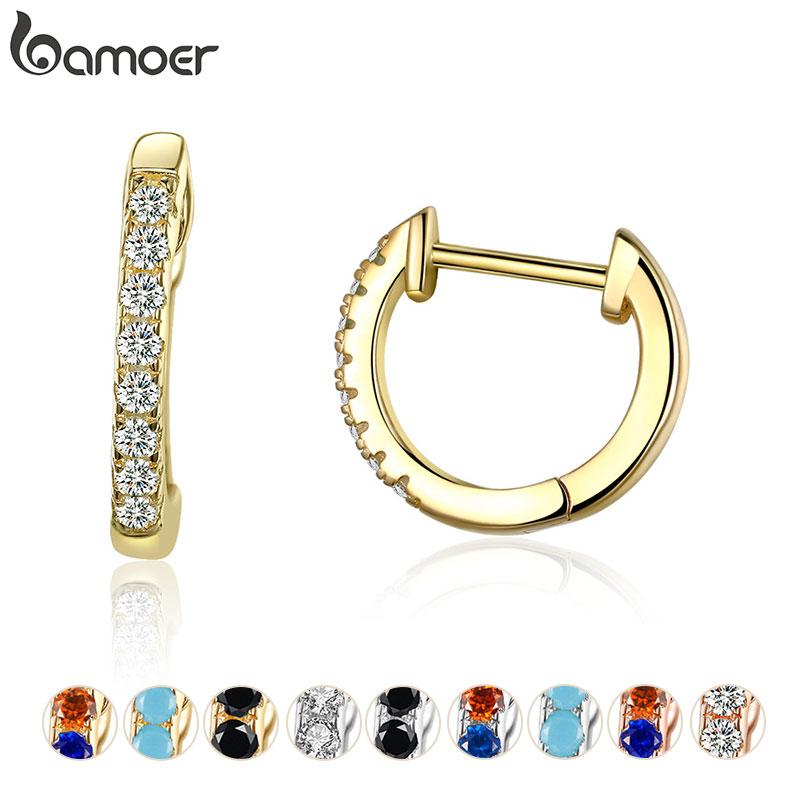 

Hoop & Huggie Bamoer 14K Gold Plated 925 Sterling Silver Cuff Earrings With Cubic Zircon, 10 Colors Stud For Women Girl SCE498