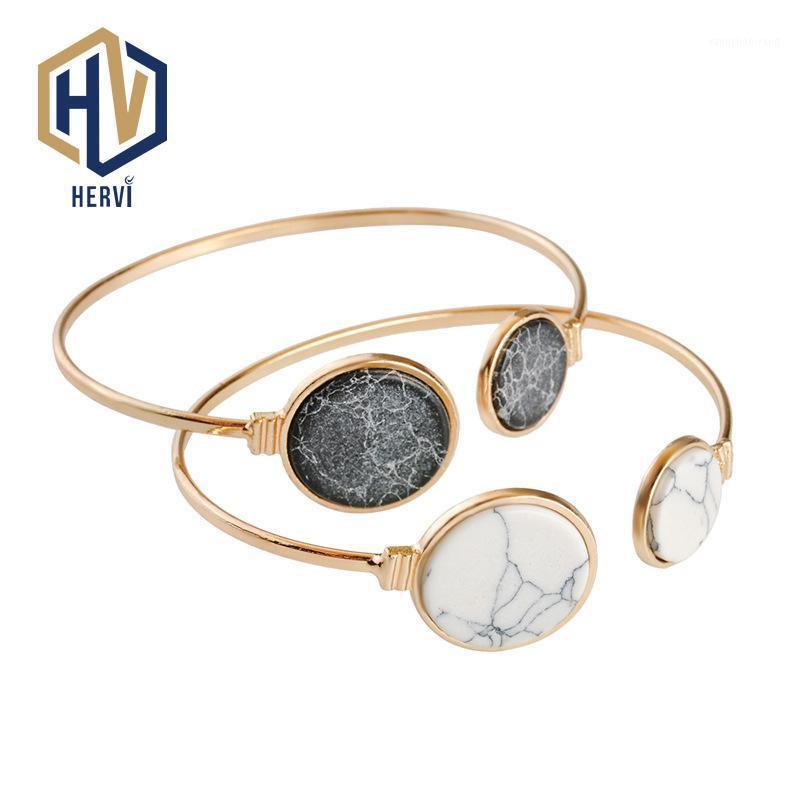 

Brand White Black Faux Marble Stone Round Geometric Bangle Gold Circle For Women Fashion SL3