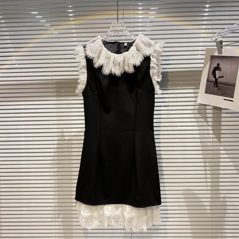 

Women Black Lace Slim Dress Round Neck Sleeveless Arrivals Lady Temperament Fashion Spring Summer 11D502 210525
