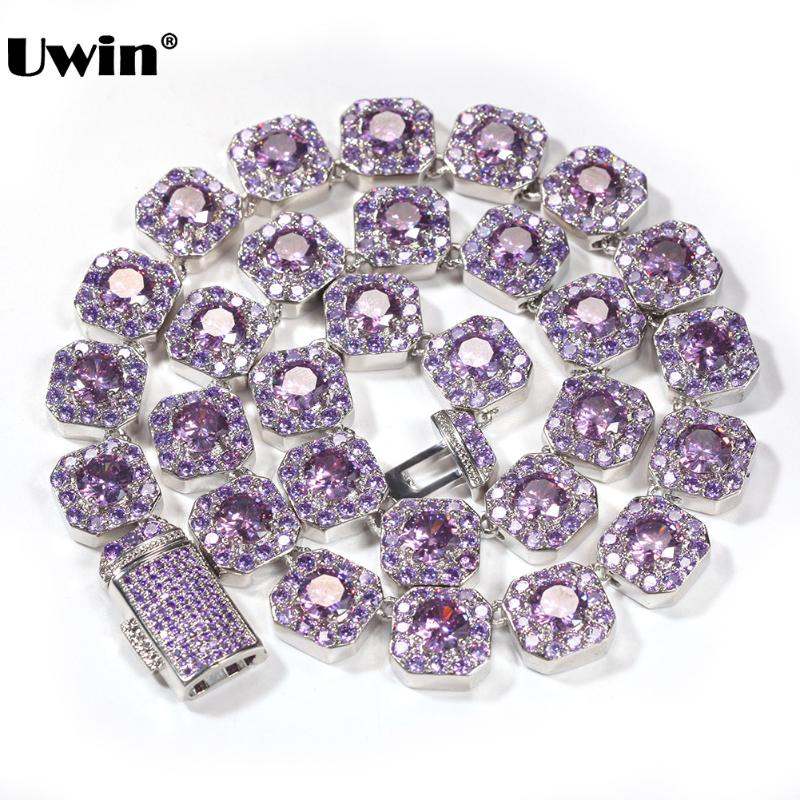 Chains UWIN 9mm Two Tone Purple Baguette CZ Necklaces For Women Iced Out Cubic Zirconia Choker Fashion Jewelry Gift-image-703363183